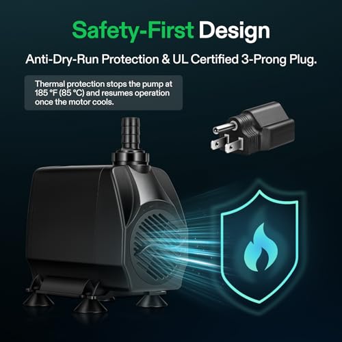 VIVOSUN 1050 GPH 100W Submersible Water Pump, Quiet Fountain Pump With 13.1 ft Head Lift, 6.6 ft Power Cord, 3 Nozzles, Tubing, & 2 Clamps, For Fish Tank, Pond, Aquarium, Hydroponics - Image 4