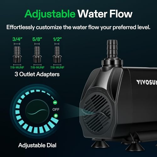 VIVOSUN 1050 GPH 100W Submersible Water Pump, Quiet Fountain Pump With 13.1 ft Head Lift, 6.6 ft Power Cord, 3 Nozzles, Tubing, & 2 Clamps, For Fish Tank, Pond, Aquarium, Hydroponics - Image 2