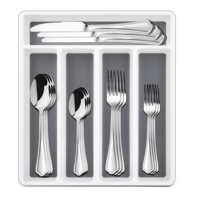 HaWare 20 Pieces Silverware Set with OrganizerTray for 4 HaWare Stainless Steel Flatware Cutlery Set Elegant Design for Home Hotel Kitchen Wedding Mirror Polished Dishwasher Safe - Image 1