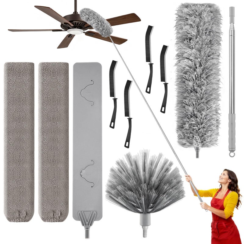 MimAuto 100-inch Duster with Extension Pole, 9-in-1 Cobweb Duster Kit Includes Spider Web Brush & Flat Gap Cleaner for High Ceiling, Fan, Under Appliances, Car, Home Deep Cleaning - Image 1