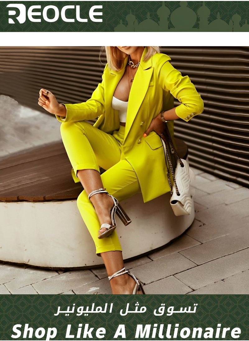 REOCLE Women's Single-breasted Solid Color Small Suit, High-waisted Leggings, Casual Suit, Women's Close-fitting Tailoring, Workplace Temperament  - Image 1