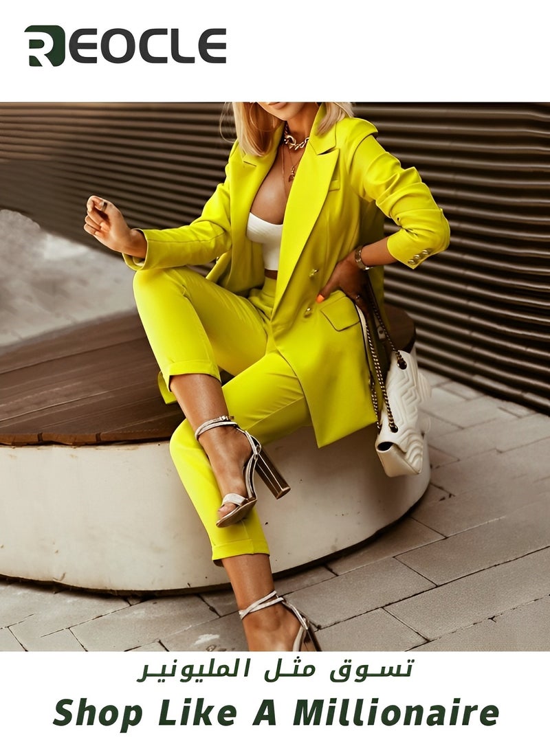 REOCLE Women's Single-breasted Solid Color Small Suit, High-waisted Leggings, Casual Suit, Women's Close-fitting Tailoring, Workplace Temperament  - Image 2