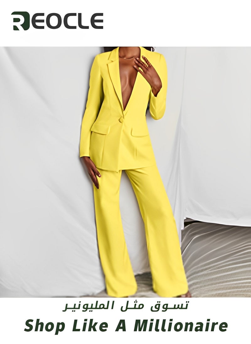 REOCLE Women's Single-breasted Solid Color Small Suit, High-waisted Leggings, Casual Suit, Women's Close-fitting Tailoring, Workplace Temperament  - Image 3