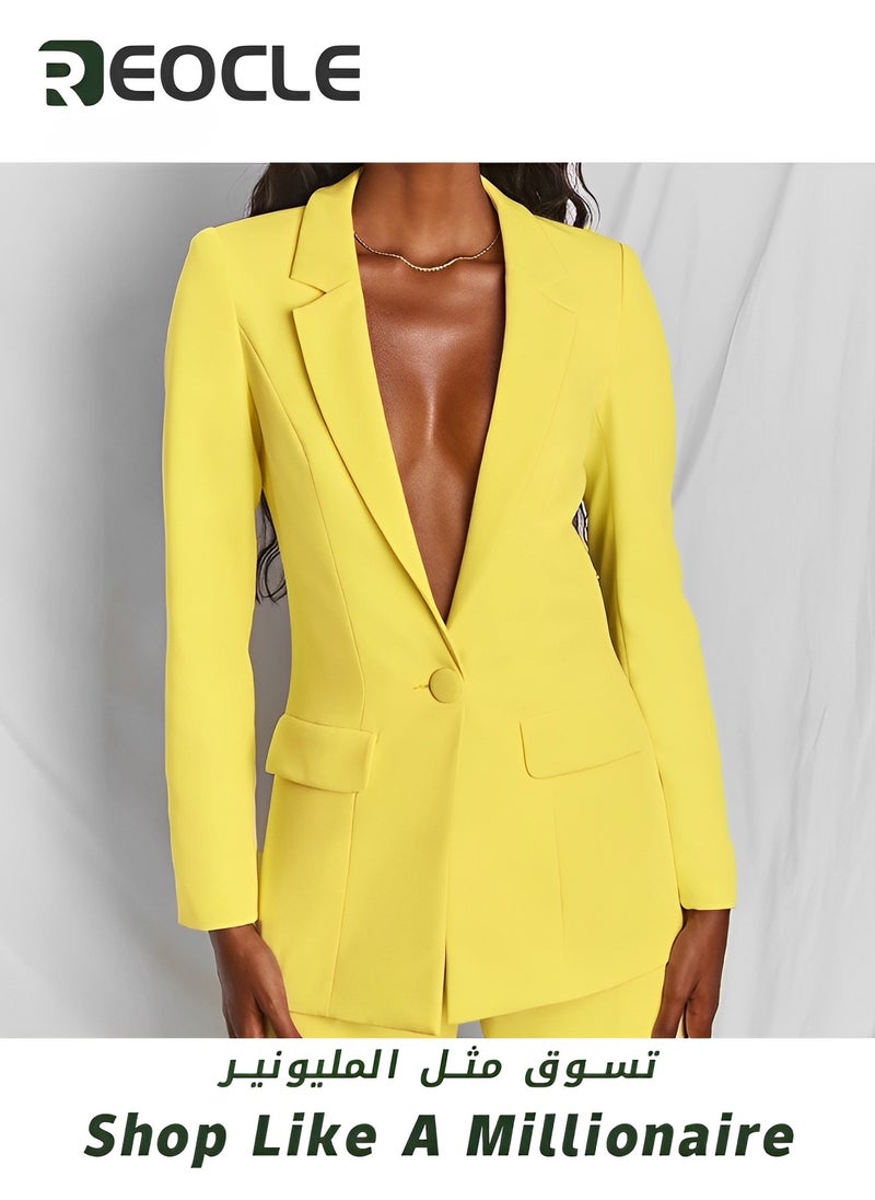 REOCLE Women's Single-breasted Solid Color Small Suit, High-waisted Leggings, Casual Suit, Women's Close-fitting Tailoring, Workplace Temperament  - Image 4