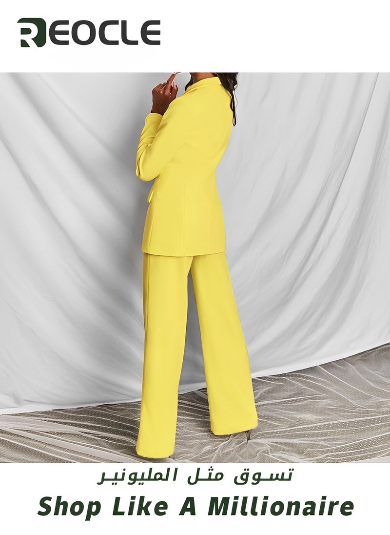 REOCLE Women's Single-breasted Solid Color Small Suit, High-waisted Leggings, Casual Suit, Women's Close-fitting Tailoring, Workplace Temperament  - Image 5