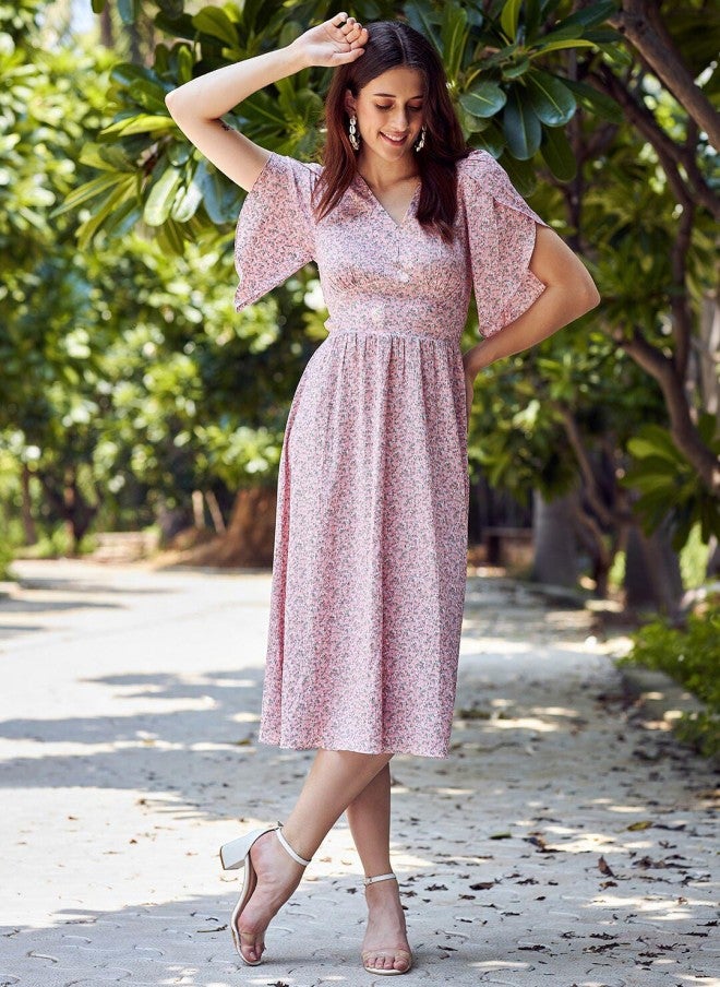 Athena فستان ميدي بلون الخوخ للنساء - Image 1