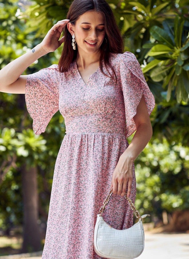 Athena فستان ميدي بلون الخوخ للنساء - Image 5