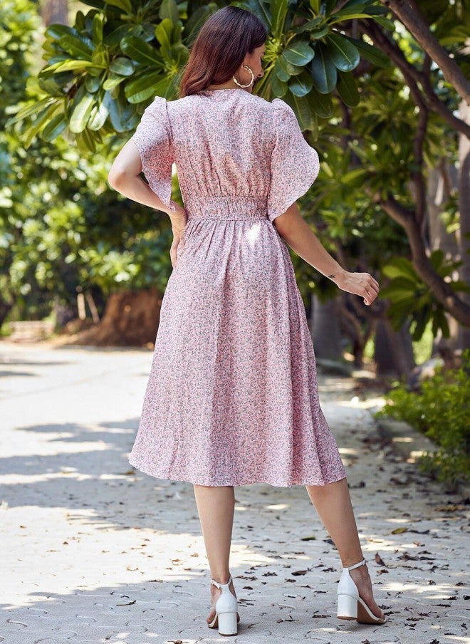 Athena فستان ميدي بلون الخوخ للنساء - Image 4