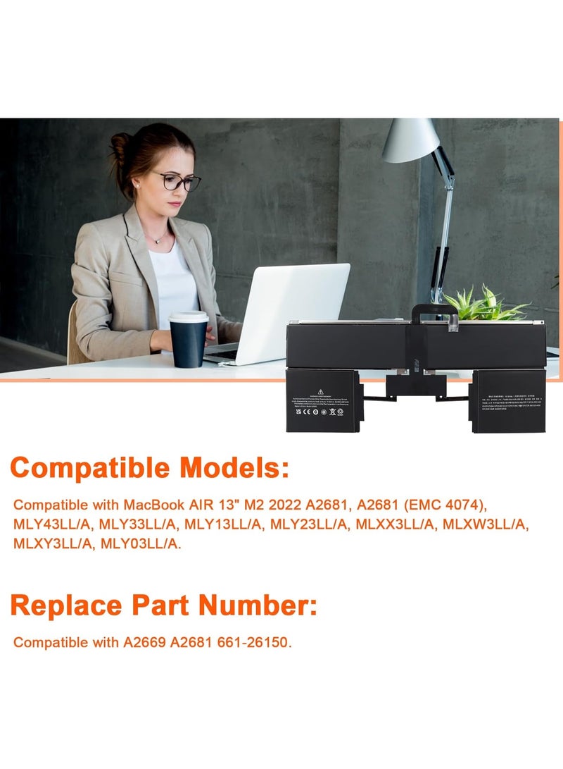 Battery for MacBook Air 13" M2 2022 - A2669 A2681 Replacement Battery (11.54V 52.6Wh) - Image 1