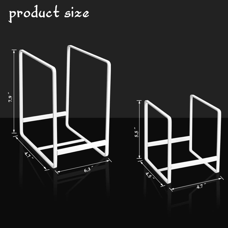 MESTUDIO Plate Holders Organizer for Kitchen Cabinet Counter Cupboard  4Pcs Metal Dish Storage Drying Display Rack  Upright Dish Stand for Storing Pans Lids Dish Trays (2 Small and 2 Large  White) - Image 2