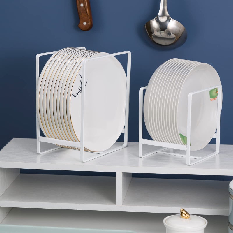 MESTUDIO Plate Holders Organizer for Kitchen Cabinet Counter Cupboard  4Pcs Metal Dish Storage Drying Display Rack  Upright Dish Stand for Storing Pans Lids Dish Trays (2 Small and 2 Large  White) - Image 5