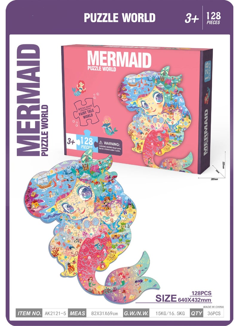 Cute Cartoon Children'S Jigsaw Puzzle Educational Toys, Children'S Gifts Birthday Sharing Souvenirs Gift Box Jigsaw Puzzle Educational Toys Kindergarten Gifts, Suitable For Children Over Three Years Old To Play (128 Pieces Of Mermaid) - Image 2
