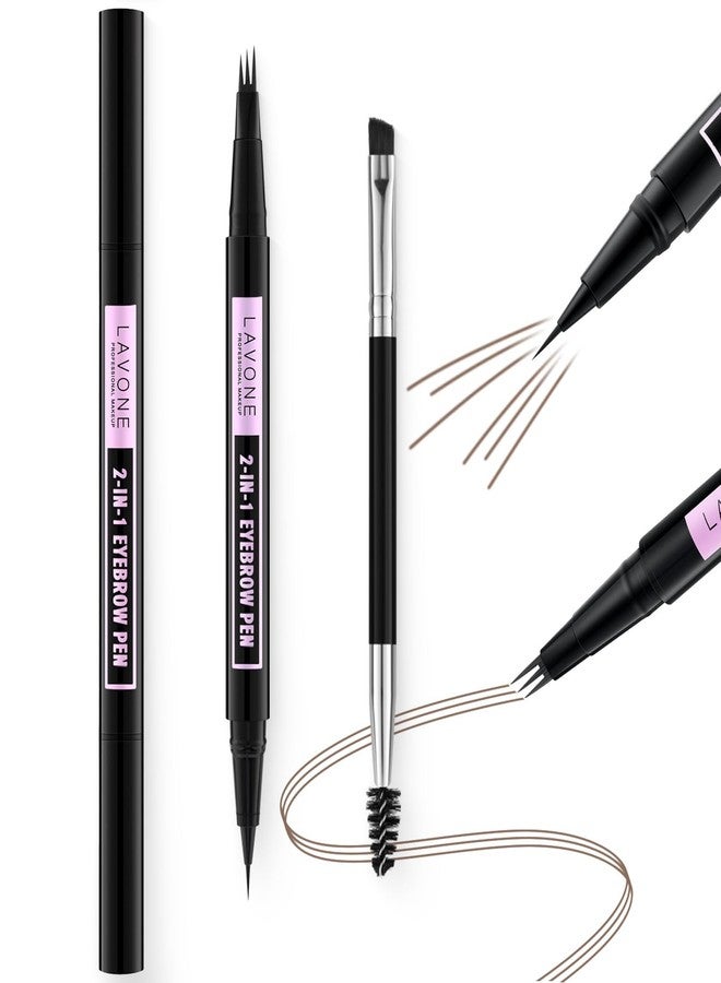 LAVONE Eyebrow Pencil, 2-In-1 Waterproof Eyebrow Pen, with 3 Tip Microblading Eyebrow Pen and Ultra-Precise Brow Pencil, Dual-ended Eyebrow Brush, for Eyebrow Makeup - Dark Brown - Image 1