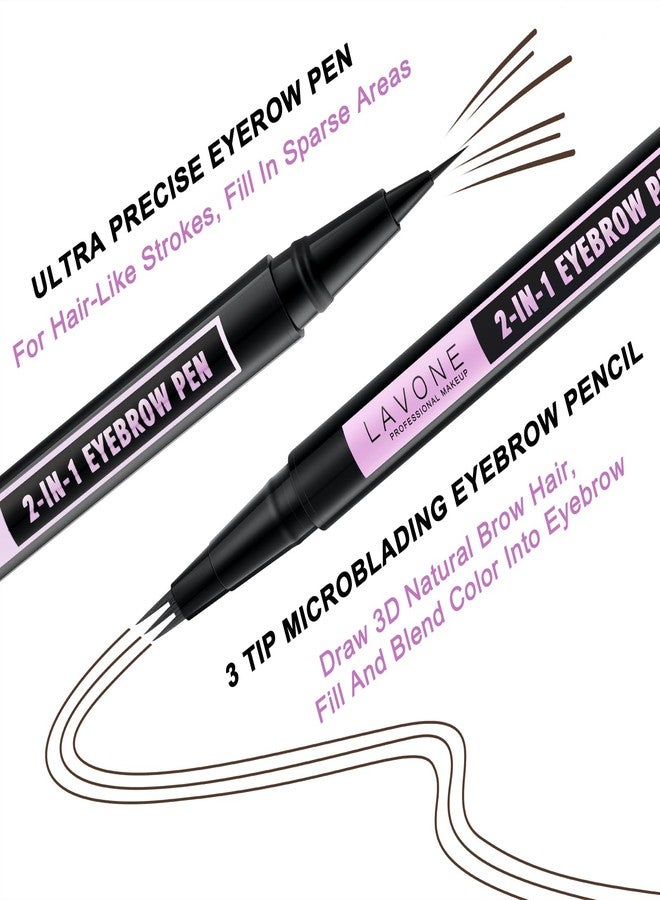 LAVONE Eyebrow Pencil, 2-In-1 Waterproof Eyebrow Pen, with 3 Tip Microblading Eyebrow Pen and Ultra-Precise Brow Pencil, Dual-ended Eyebrow Brush, for Eyebrow Makeup - Dark Brown - Image 2