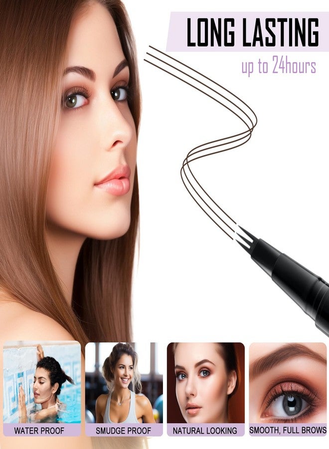 LAVONE Eyebrow Pencil, 2-In-1 Waterproof Eyebrow Pen, with 3 Tip Microblading Eyebrow Pen and Ultra-Precise Brow Pencil, Dual-ended Eyebrow Brush, for Eyebrow Makeup - Dark Brown - Image 3