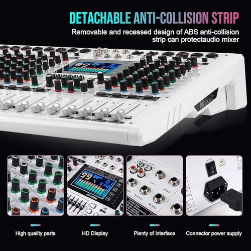 Yamnweo GF12 PRO Multi-Function 12-Channel Audio Mixer Large LCD Color Screen Stage Performance Mixer Isolated Independent Mute Built-in 7-Stage Equalizer and 99 Reverb DJ Mixer for Performances - Image 4