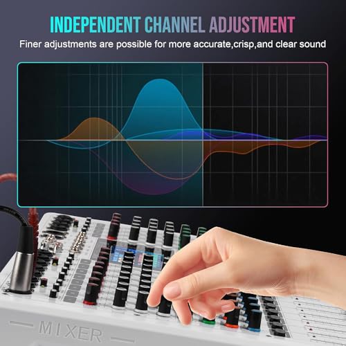 Yamnweo GF12 PRO Multi-Function 12-Channel Audio Mixer Large LCD Color Screen Stage Performance Mixer Isolated Independent Mute Built-in 7-Stage Equalizer and 99 Reverb DJ Mixer for Performances - Image 5