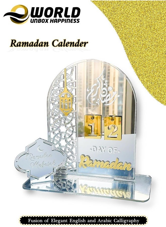 Eworld - Ramadan Wooden Advent Calendar, Elegant Countdown Decoration with Acrylic Craft Ornaments for Home, Eid Celebrations, and Kids' Gifts, Featuring a 30-Day Countdown - Image 1