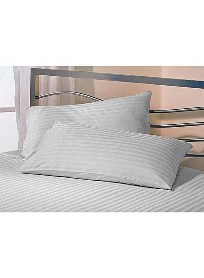 Daksh Sateen Stripe 300 TC Cotton Pillow Cover, 20 x 36 inch, White, 2 Pieces - Image 1