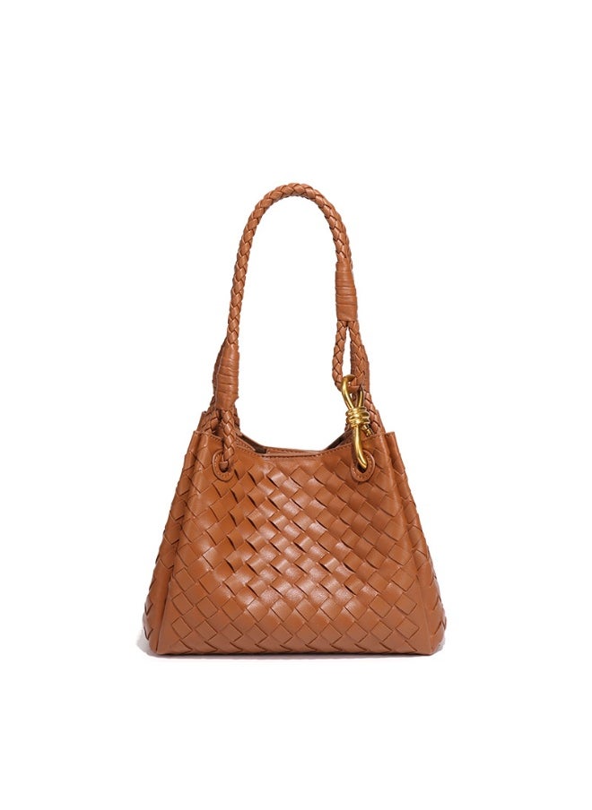 NIBEMINENT - Women's Hand-woven British Style Drop Umbrella Bag Summer Metal Cord Buckle Single Shoulder Crossbody Bag Basket Tote Bag - Image 1