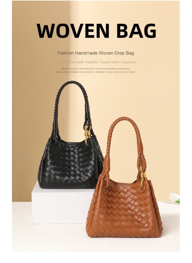 NIBEMINENT - Women's Hand-woven British Style Drop Umbrella Bag Summer Metal Cord Buckle Single Shoulder Crossbody Bag Basket Tote Bag - Image 1