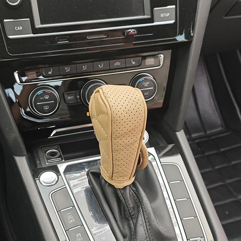 Hirificing Gear Shift Knob Cover PU Leather Car Stick Shift Knob Cover ManualAutomatic Automotive Gear Handle Shifter Knob Rod Dust Cover Waterproof and Breathable ProtectorBeige