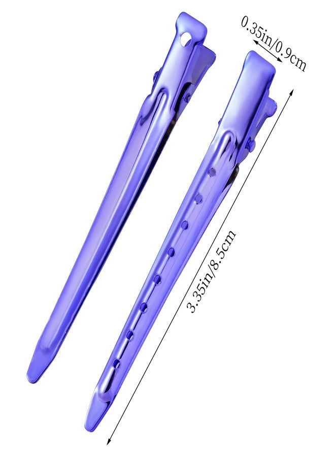 Bantoye 24 Packs Duck Bill Clips, Bantoye 3.35 Inches Rustproof Metal Alligator Curl Clips with Holes for Hair Styling, Hair Coloring, Bright Purple - Image 2
