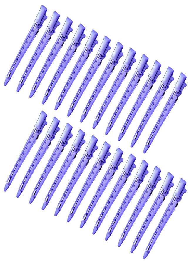 Bantoye 24 Packs Duck Bill Clips, Bantoye 3.35 Inches Rustproof Metal Alligator Curl Clips with Holes for Hair Styling, Hair Coloring, Bright Purple - Image 1