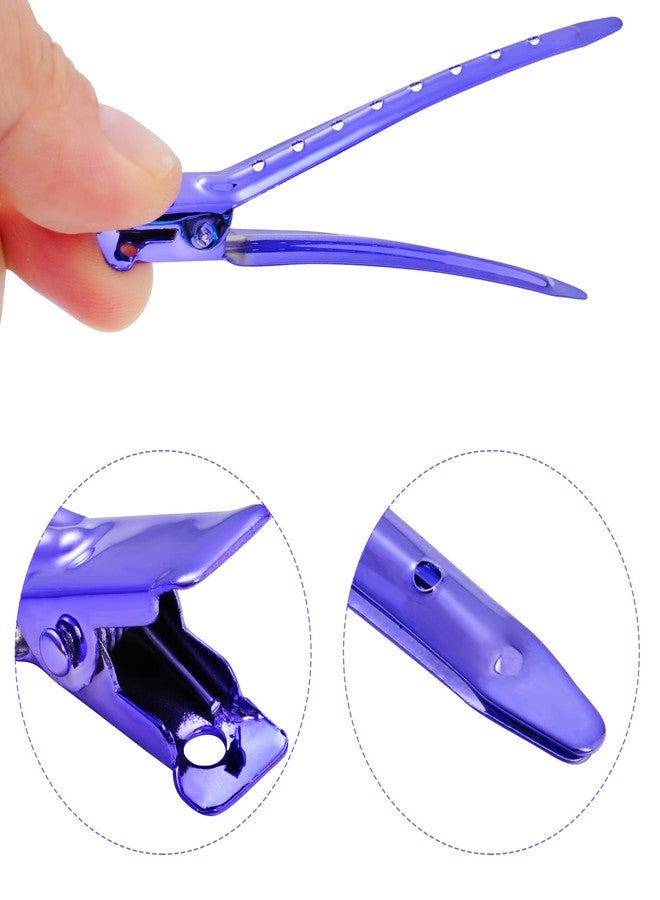 Bantoye 24 Packs Duck Bill Clips, Bantoye 3.35 Inches Rustproof Metal Alligator Curl Clips with Holes for Hair Styling, Hair Coloring, Bright Purple - Image 3
