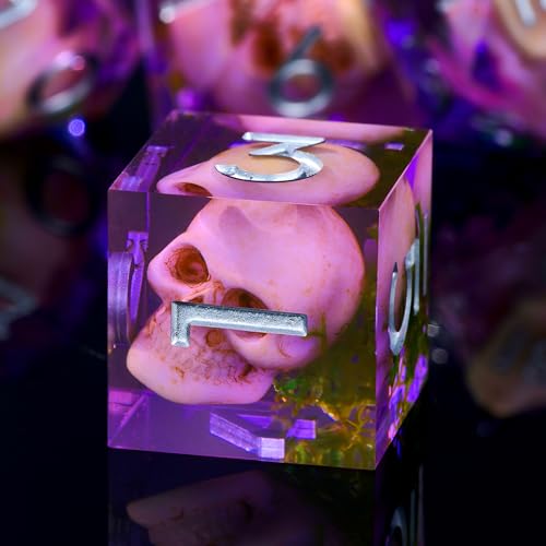 Froggod Moss Skull DND Dice Set 7Pcs Sharp Edge DD Dice with Gift Box for for Dungeons and Dragons Resin D and D Role Playing Dice D20 D12 D10 D8 D6 D4 Purple - Image 1