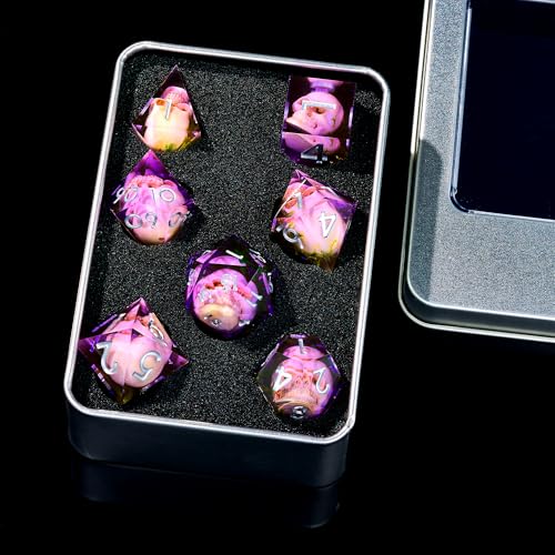 Froggod Moss Skull DND Dice Set 7Pcs Sharp Edge DD Dice with Gift Box for for Dungeons and Dragons Resin D and D Role Playing Dice D20 D12 D10 D8 D6 D4 Purple - Image 5