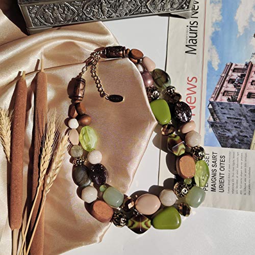Bocar 2 Layer Statement Chunky Necklaces for Women Multicolured Irregular Resin Beaded Necklaces for Gifts (NK-10384-olive) - Image 4