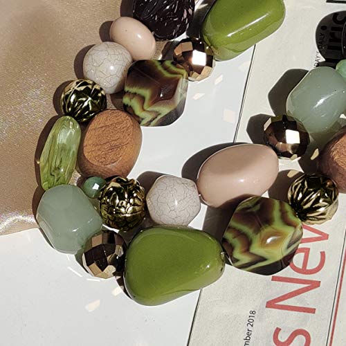 Bocar 2 Layer Statement Chunky Necklaces for Women Multicolured Irregular Resin Beaded Necklaces for Gifts (NK-10384-olive) - Image 5