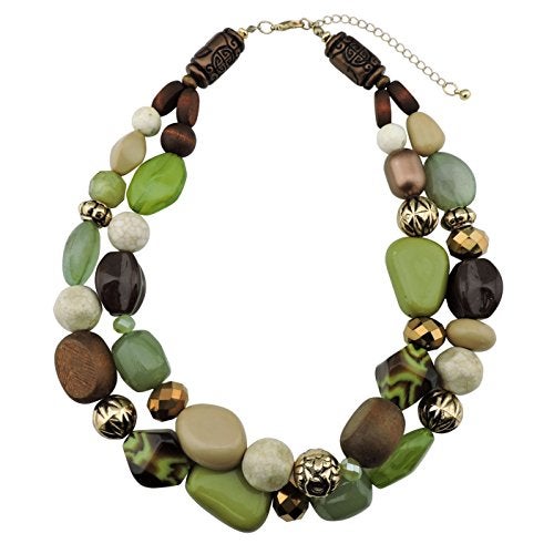 Bocar 2 Layer Statement Chunky Necklaces for Women Multicolured Irregular Resin Beaded Necklaces for Gifts (NK-10384-olive) - Image 1