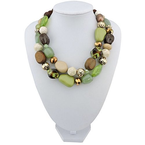 Bocar 2 Layer Statement Chunky Necklaces for Women Multicolured Irregular Resin Beaded Necklaces for Gifts (NK-10384-olive) - Image 3