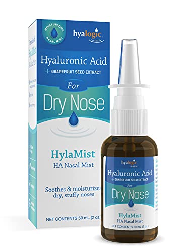 Hyalogic HylaMist Nasal Spray Hyaluronic Acid Nasal Mist Spray Bottle Nasal Moisturizer for Dry Nose Stuffy Nose Relief Grapefruit Seed Extract Nasal Spray Antioxidant Mist 2 oz 58ml