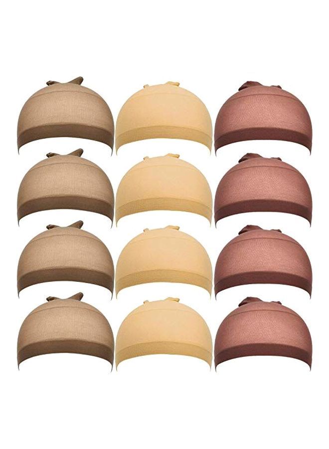 NIBEMINENT 12-Piece Wig Cap Beige/Pink/Brown