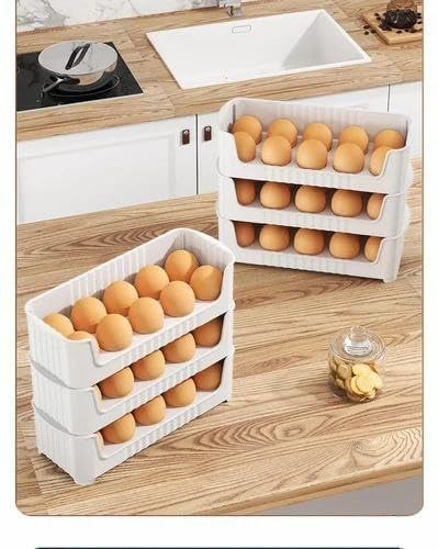 TCSRMART Set of 3 Stackable Egg tray for 30 Egg Holder for Fridge Multifunctional Stackable Refrigerator Egg Storage Organizer Container Egg Tray for Kitchen Fridge Clear BPAFree  - Image 3