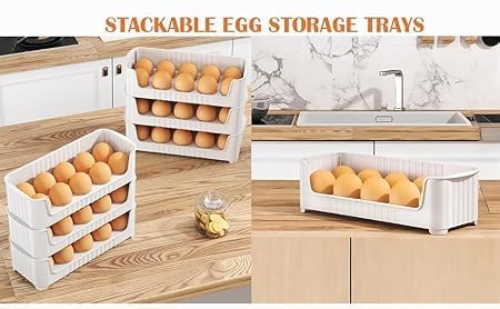 TCSRMART Set of 3 Stackable Egg tray for 30 Egg Holder for Fridge Multifunctional Stackable Refrigerator Egg Storage Organizer Container Egg Tray for Kitchen Fridge Clear BPAFree  - Image 4