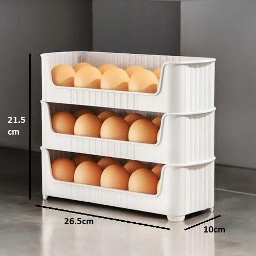 TCSRMART Set of 3 Stackable Egg tray for 30 Egg Holder for Fridge Multifunctional Stackable Refrigerator Egg Storage Organizer Container Egg Tray for Kitchen Fridge Clear BPAFree  - Image 2