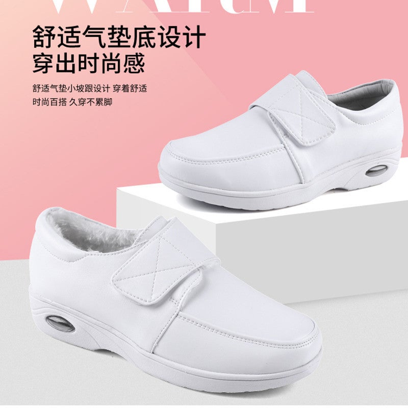 Nurses Shoes White Wedge Cotton Shoes Air Cushion Hospital Work Shoes Non-slip 2022 New Korean Style Winter Soft Leather - Image 5