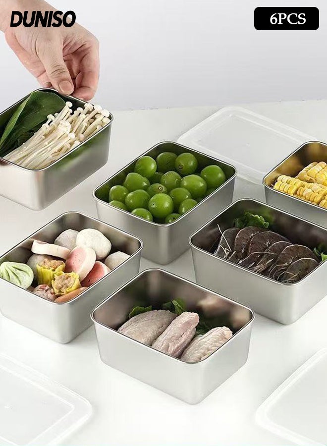 DUNISO 6 قطع حاوية تحضير الوجبات من الفولاذ المقاوم للصدأ، حاويات تخزين الطعام مانعة للتسرب مع غطاء، صندوق محكم للحفاظ على الط freshness، صناديق بينتو قابلة لإعادة الاستخدام أو صندوق فرعي للطعام للعمل، المدرسة، المنزل، الهواء الطلق، النزهة - Image 1