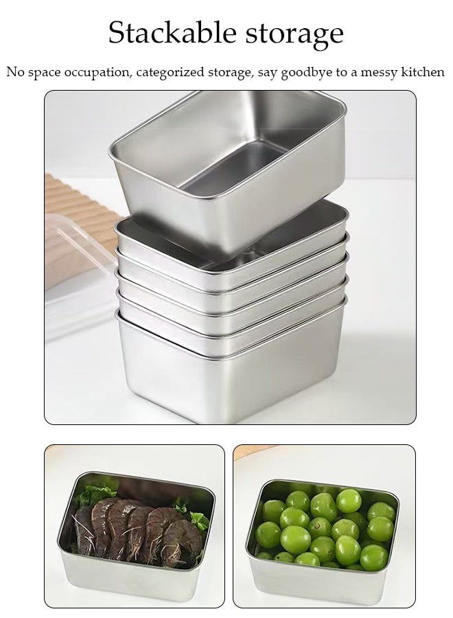 DUNISO 6 قطع حاوية تحضير الوجبات من الفولاذ المقاوم للصدأ، حاويات تخزين الطعام مانعة للتسرب مع غطاء، صندوق محكم للحفاظ على الط freshness، صناديق بينتو قابلة لإعادة الاستخدام أو صندوق فرعي للطعام للعمل، المدرسة، المنزل، الهواء الطلق، النزهة - Image 3