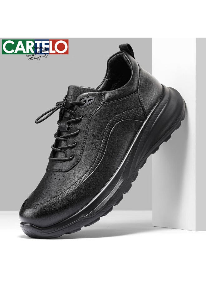 Cartelo Men's Leather Comfortable Versatile Dad Shoes Business Casual Sports Leather Shoes 5227 Black Size 39 - Image 5