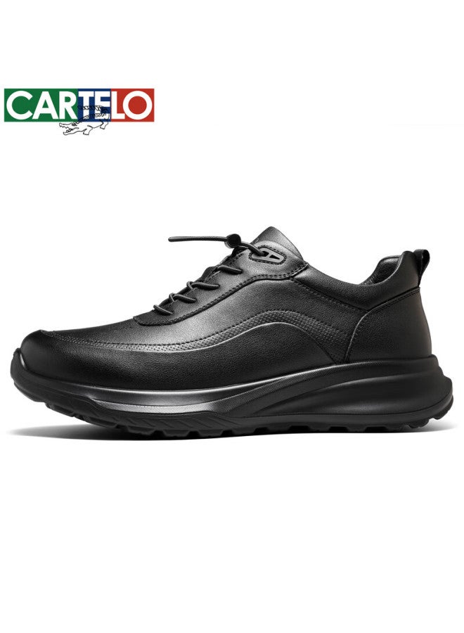 Cartelo Men's Leather Comfortable Versatile Dad Shoes Business Casual Sports Leather Shoes 5227 Black Size 39 - Image 2