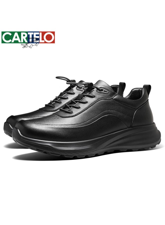 Cartelo Men's Leather Comfortable Versatile Dad Shoes Business Casual Sports Leather Shoes 5227 Black Size 39 - Image 3