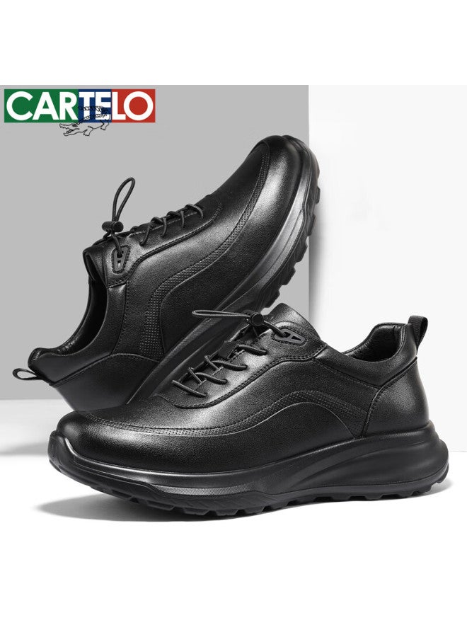 Cartelo Men's Leather Comfortable Versatile Dad Shoes Business Casual Sports Leather Shoes 5227 Black Size 39 - Image 4