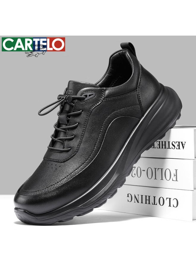 Cartelo Men's Leather Comfortable Versatile Dad Shoes Business Casual Sports Leather Shoes 5227 Black Size 39 - Image 1