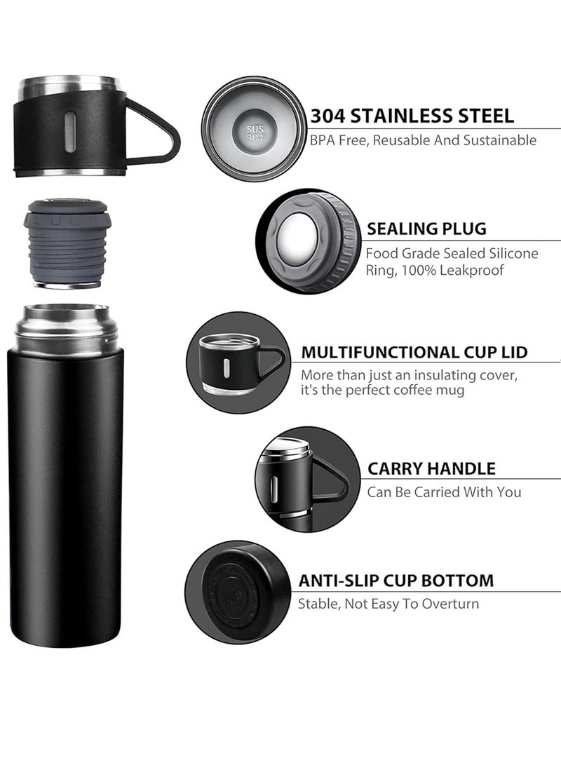 ELTRAZONE 500ml Stainless Steel Vacuum Thermos Flask with Silicone Handle & Insulated Water Bottle – Set of 2 Stainless Steel Cups for Hot & Cold Beverages Outdoor Travel, Gift Box (2 Pack, Black) - Image 2
