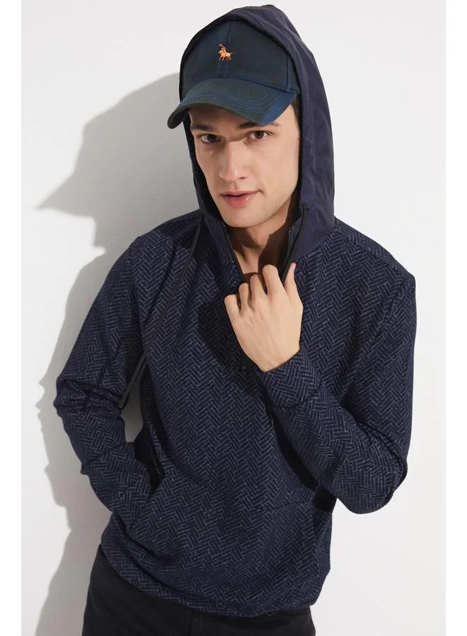 جون June Exclusive Men Half Zipper Hooded Sweatshirt Navy